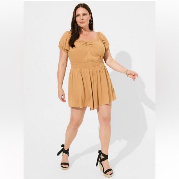 Torrid BISCUIT Rayon Slub Smocked
Waist Romper - Picture 1 of 9